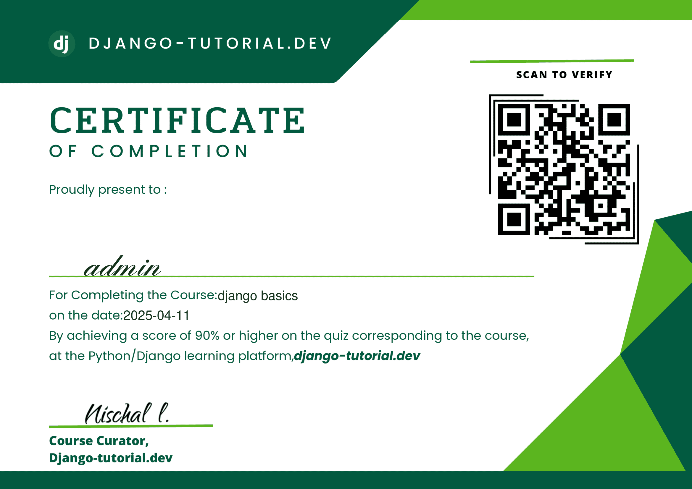 Sample Django Certificate Preview